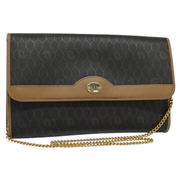 DIOR Honeycomb Canvas Chain Shoulder Bag Pvc Black Gold - Picture 1 of 12
